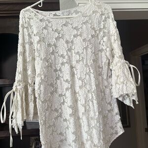 Adore White Floral Lace Tie-Sleeve Blouse